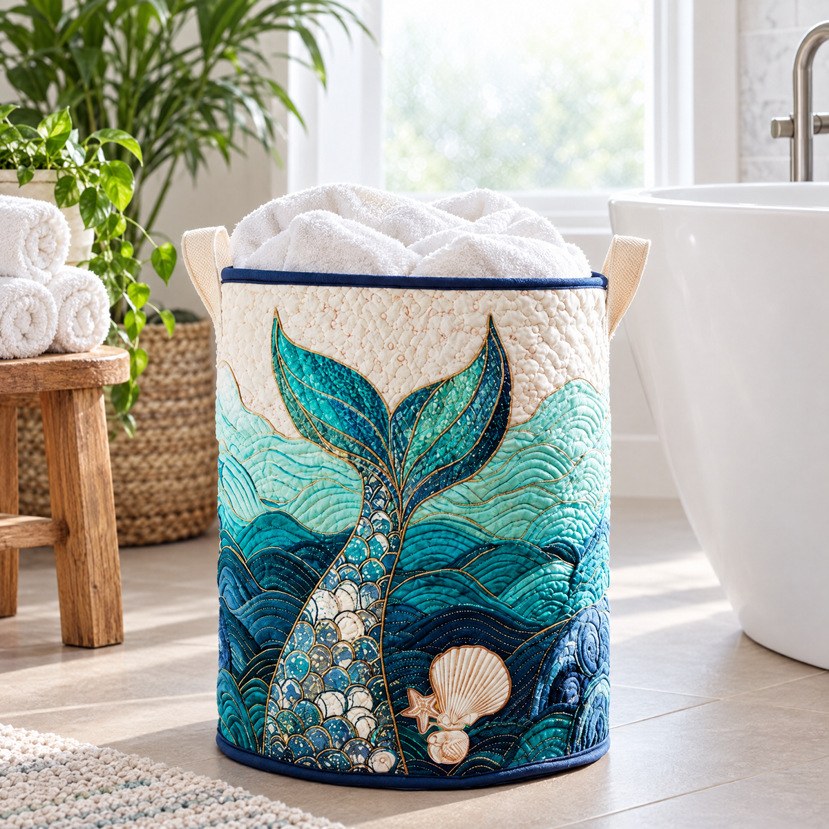 Mystic Stream quilted laundry basket