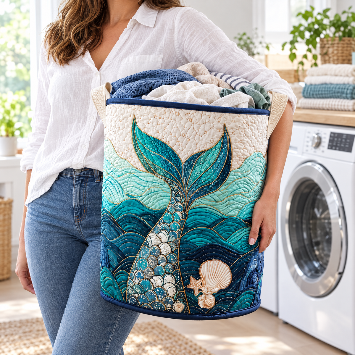 Mystic Stream quilted laundry basket