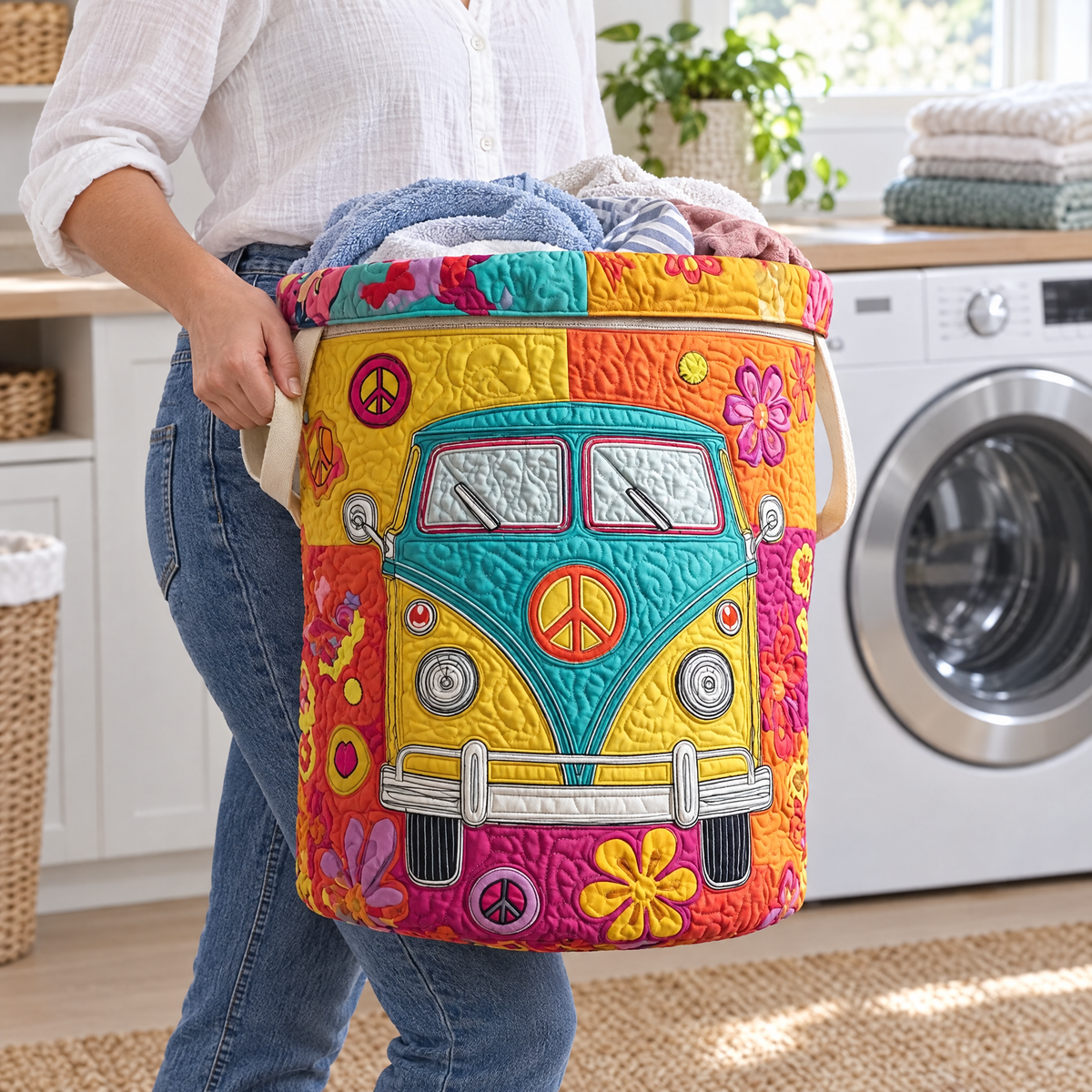 Hippie Style quilted laundry basket