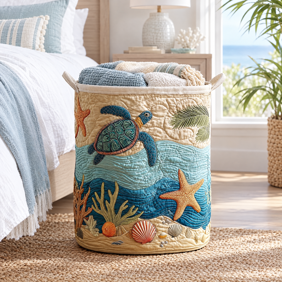 Coastal Harmony quilted laundry basket