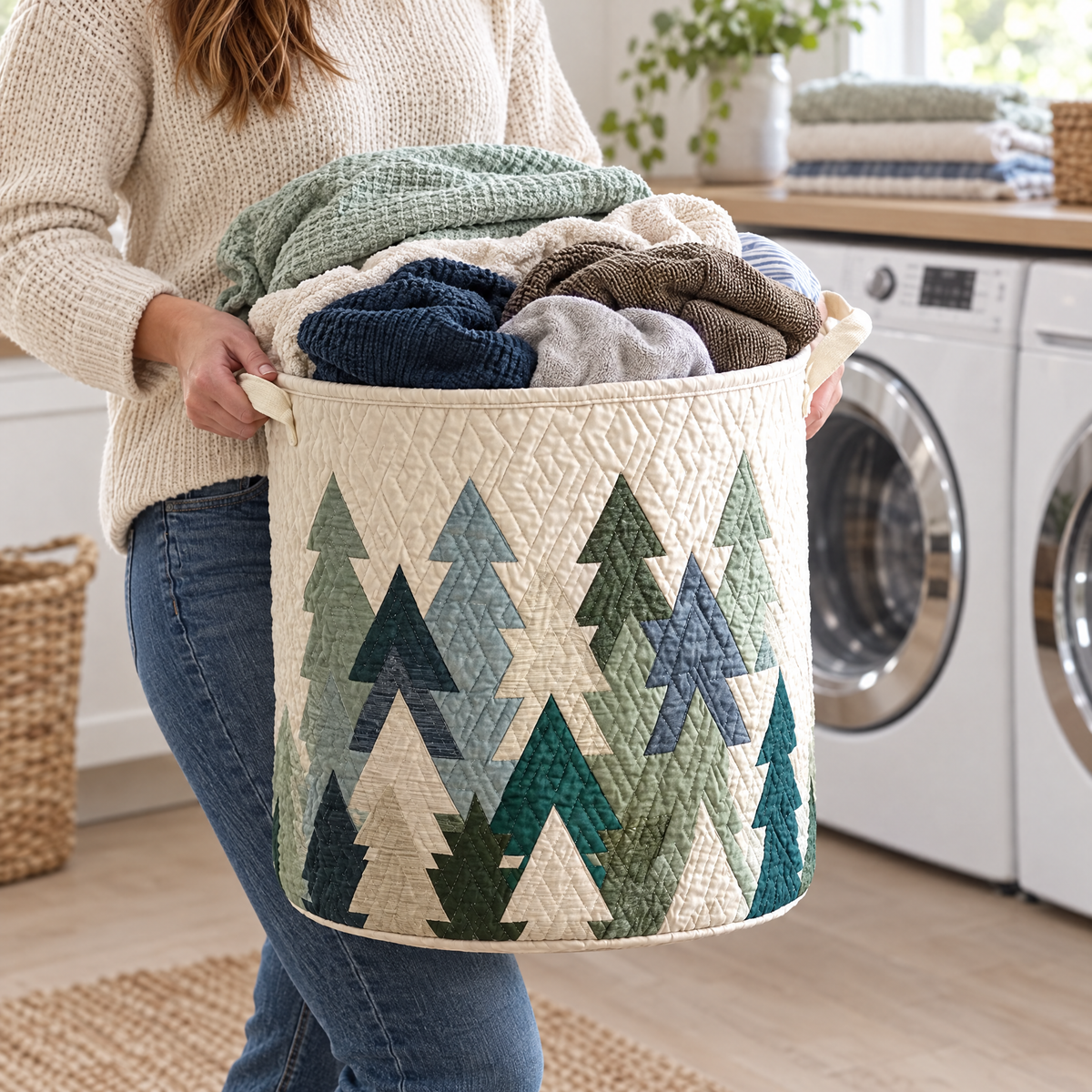 Christmas Trees quilted laundry basket