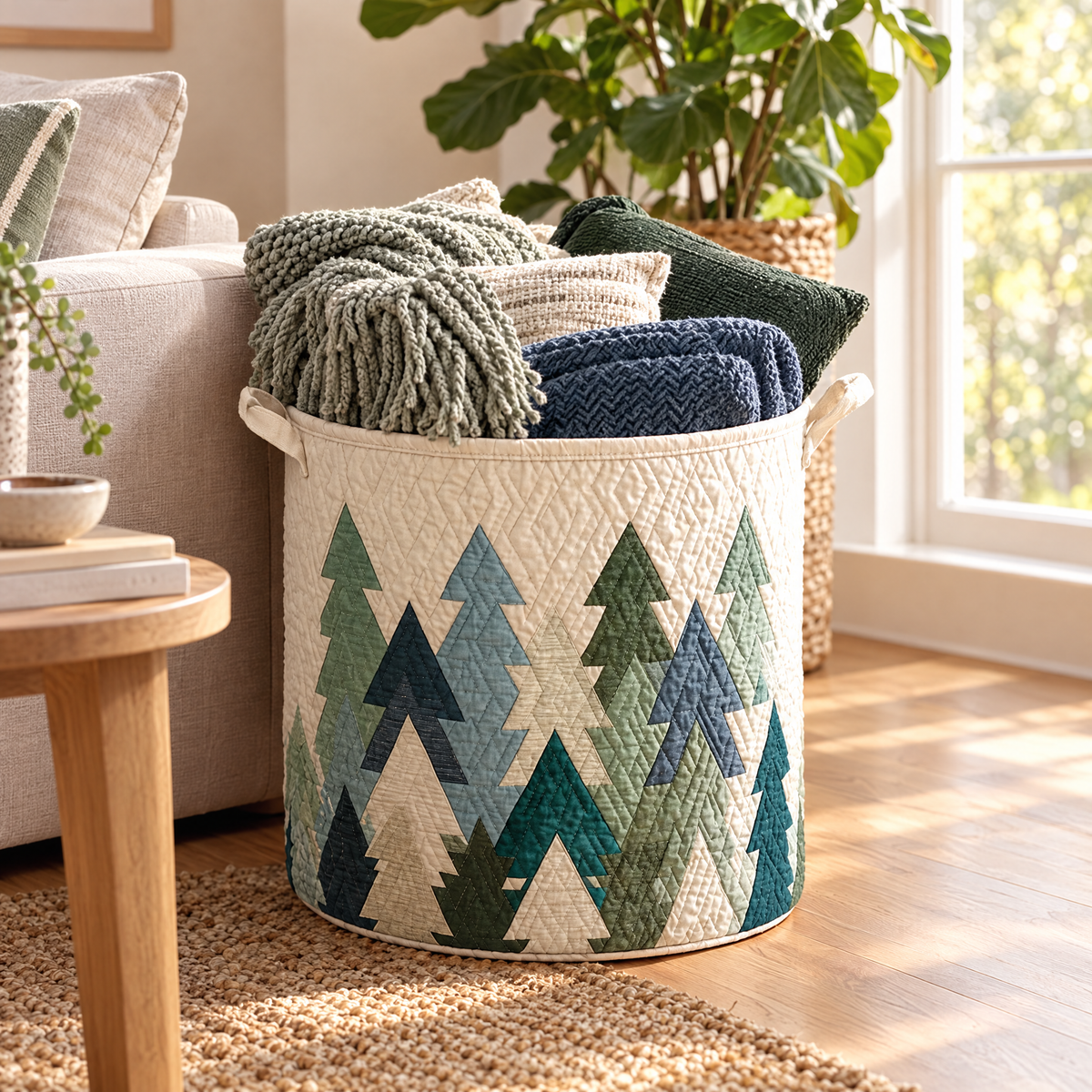 Christmas Trees quilted laundry basket