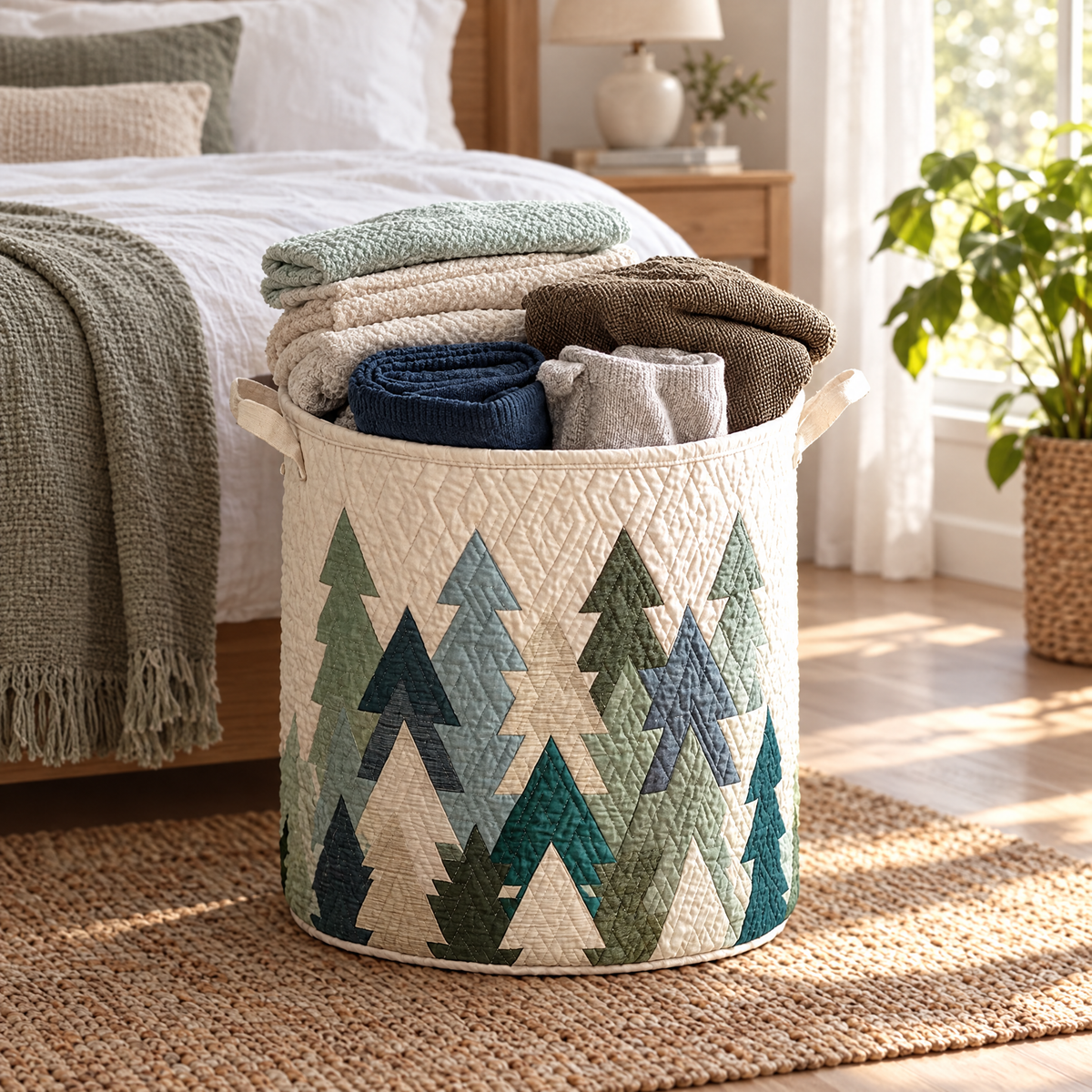 Christmas Trees quilted laundry basket