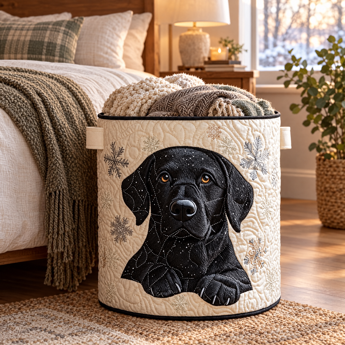 Snow Friends quilted laundry basket