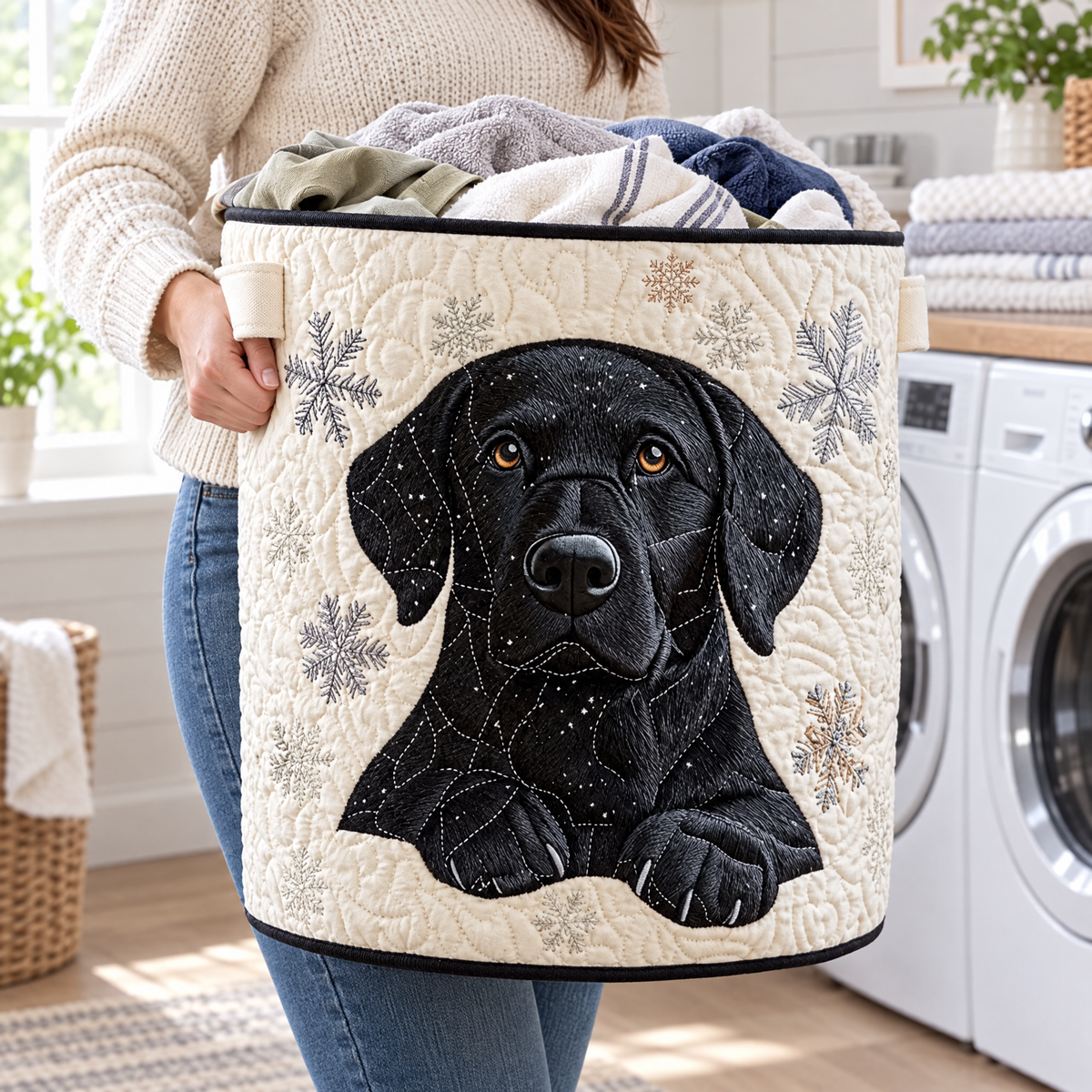 Snow Friends quilted laundry basket