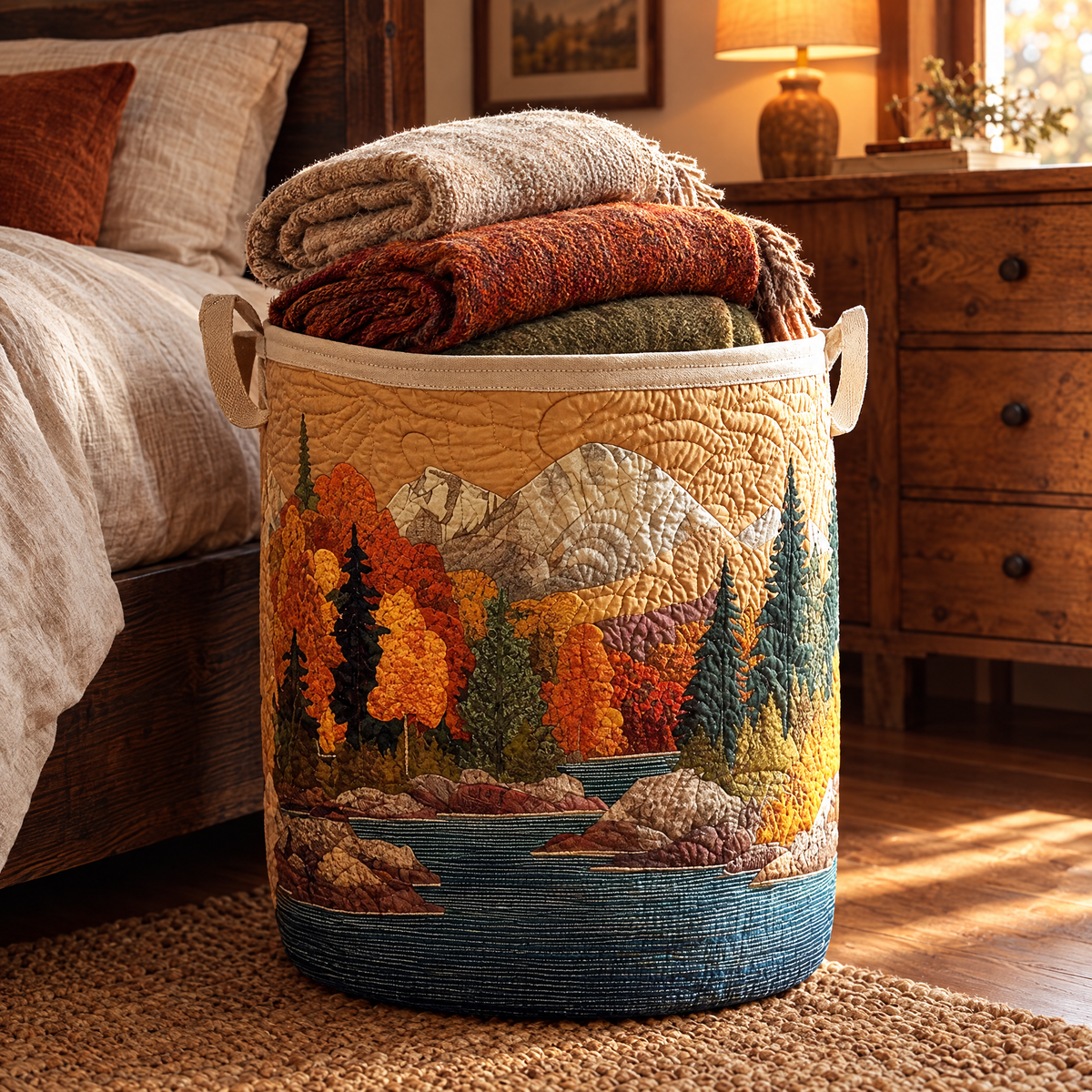 Autumn River quilted laundry basket