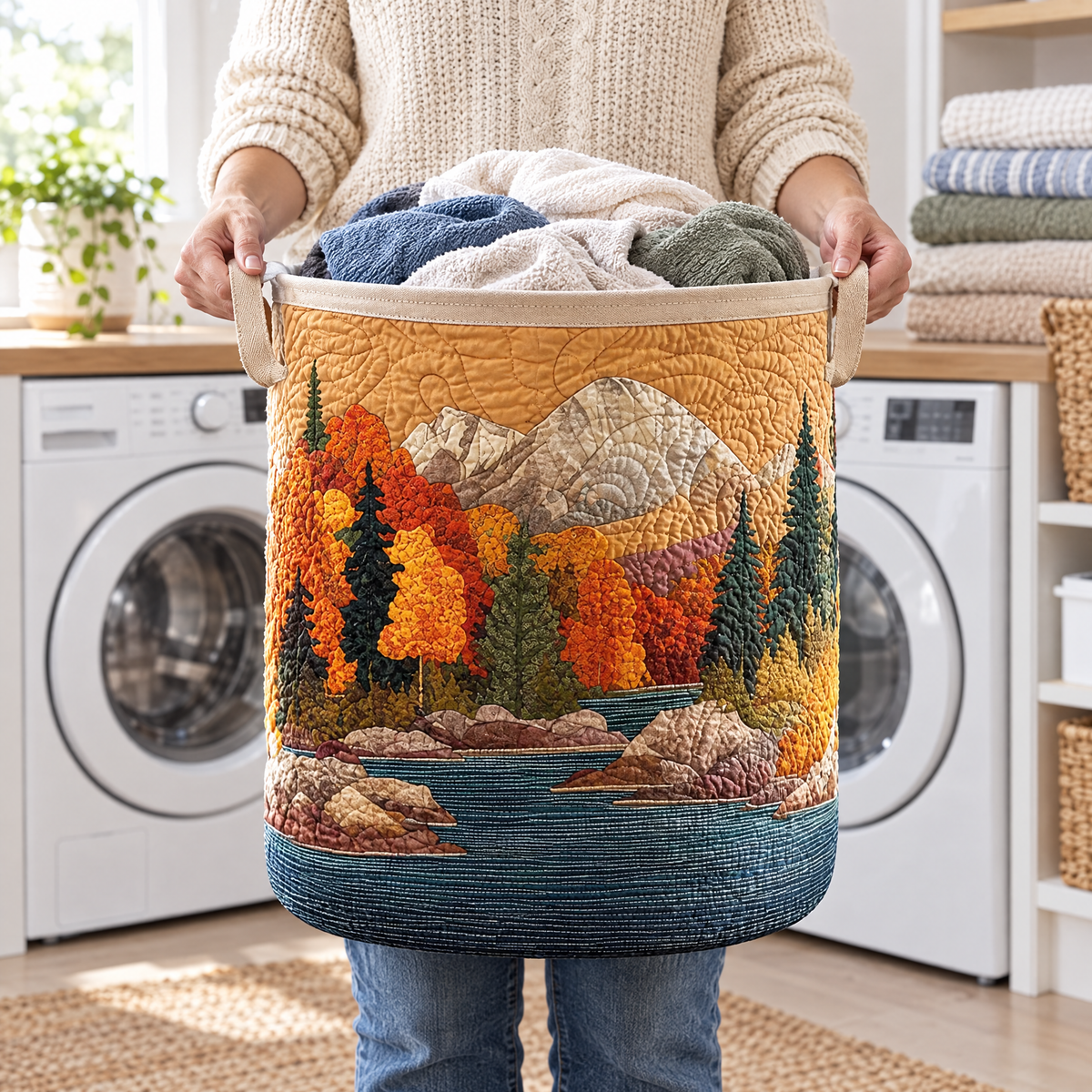 Autumn River quilted laundry basket