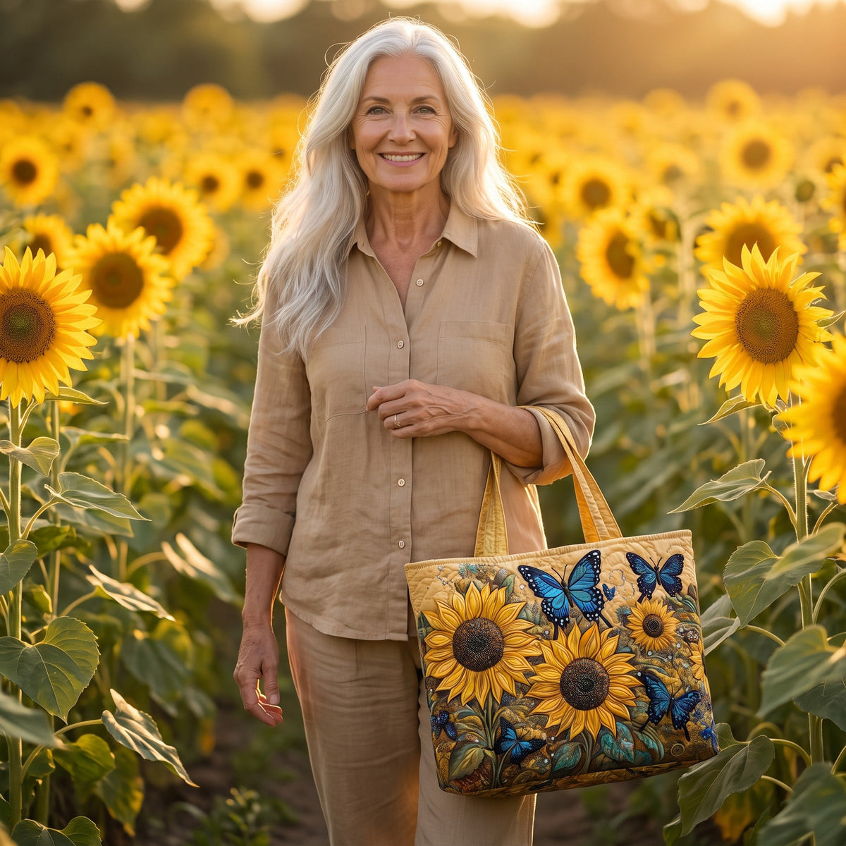 Artisan Bag - Sunflowers and Blue Butterflies — lifestyle